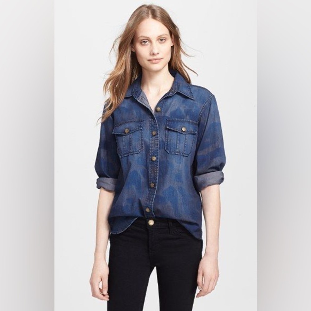 Current Elliot ‘The Surplus Perfect Shirt' Denim Shirt in Abstract Camo Blue -Sm